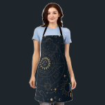Celestial Sun and Moon Mystical Apron<br><div class="desc">Designed to coordinate with our Celestial Mystic Collection,  this unique apron features gorgeous gold celestial elements on a dark navy background. For more advanced customisation of this design,  e.g. changing layout,  font or text size please click the "CUSTOMIZE" button above. Please contact me for any questions!</div>