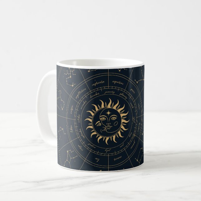 Celestial Sun and Moon Mystical Coffee Mug (Front Left)