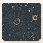 Celestial Sun and Moon Mystical Elements  Square Paper Coaster<br><div class="desc">Designed to coordinate with our Celestial Mystic Collection,  this unique paper coaster features gorgeous gold celestial elements on a dark navy background. For more advanced customisation of this design,  e.g. changing layout,  font or text size please click the "CUSTOMIZE" button above. Please contact me for any questions!</div>
