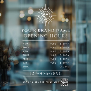 Celestial Sun and Moon Opening Hours QR code Window Cling