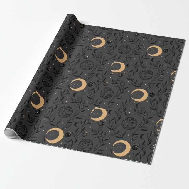 Celestial Sun and Moon Pattern Wrapping Paper (Unrolled)