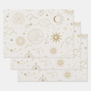 Celestial Sun and Moon Wrapping Paper Sheet