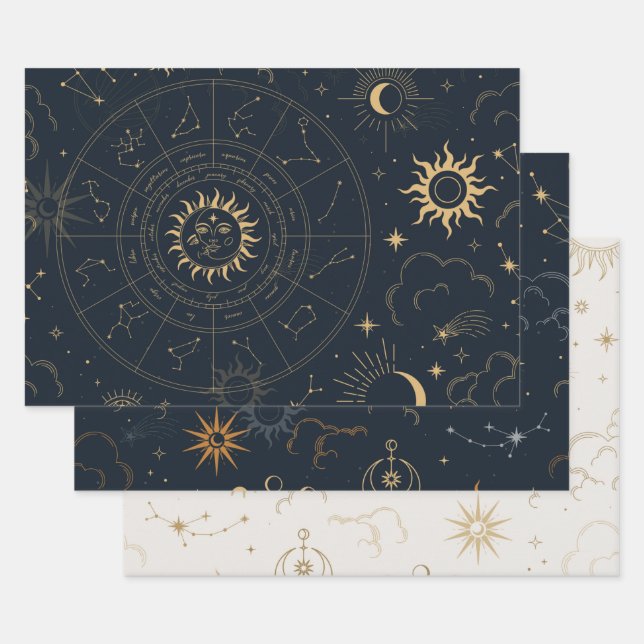 Celestial Sun and Moon Wrapping Paper Sheet (Set)