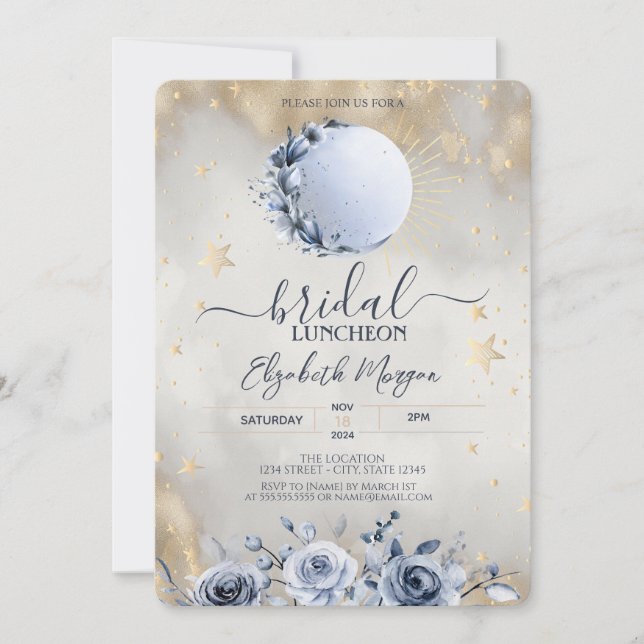 Celestial Sun,Blue Moon Roses Bridal Luncheon Invitation (Front)