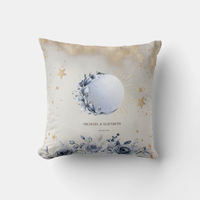 Celestial Sun,Blue Moon Roses,Stars Night Sky Cushion (Front)