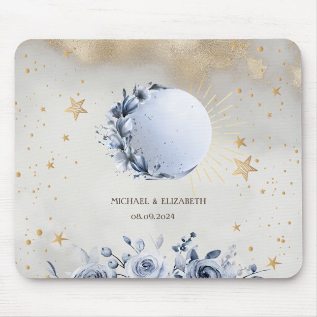 Celestial Sun,Blue Moon Roses,Stars Night Sky Mouse Mat (Front)