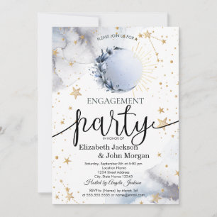Celestial Sun,Blue Moon,Stars Engagement   Invitation