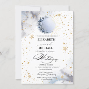 Celestial Sun,Blue Moon,Stars Script Invitation
