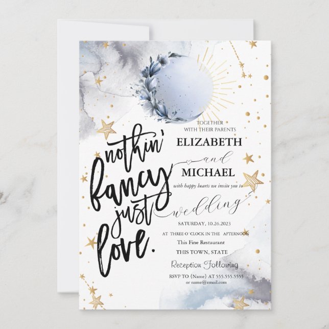Celestial Sun,Blue Moon,Stars Wedding  Invitation (Front)