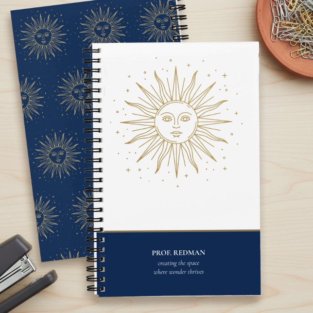 Celestial Sun Creating Space Where Wonder Thrives Notebook (Teacher Appreciation notebook with celestial sun and quote by Darling & May)