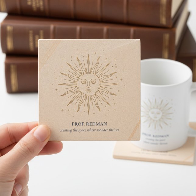 Celestial Sun Creating Space Where Wonder Thrives Stone Coaster (Teacher Appreciation coaster with celestial sun and quote by Darling & May)