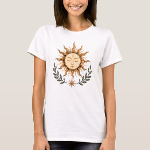 Celestial Sun Face Botanical Mystical Art T-Shirt