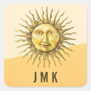 Celestial Sun Face Colorblock Monogram  Square Sticker
