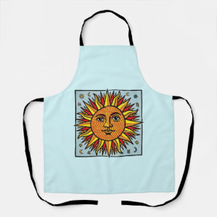 Celestial Sun Face Pop Art Comic Style Sunburst Apron