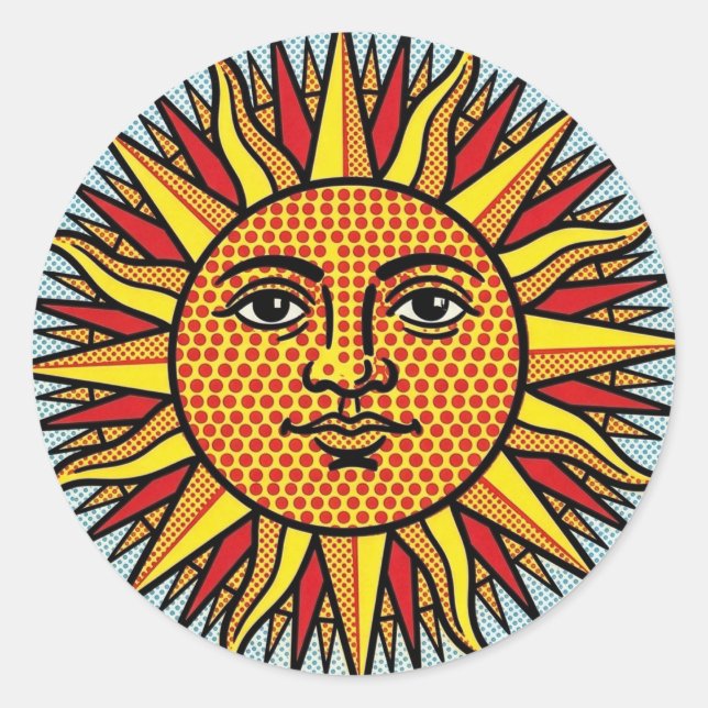 Celestial Sun Face Pop Art Comic Style Sunburst Classic Round Sticker (Front)