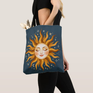 Celestial Sun Face Vintage Boho Art  Tote Bag