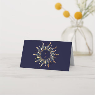 Celestial Sun Galaxy Navy Blue Golden Place Card