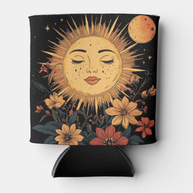 Celestial Sun Goddess with Blossoming Florals Can Cooler (Front)