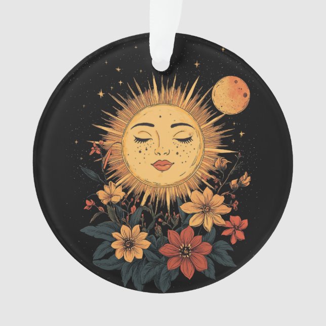 Celestial Sun Goddess with Blossoming Florals  Ornament (Front)