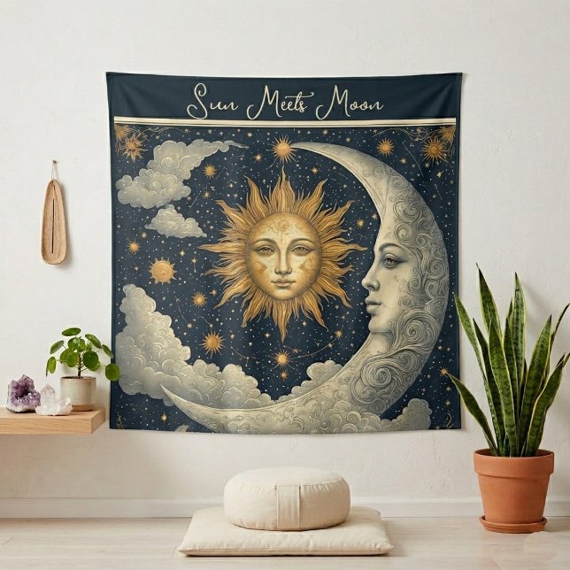 Celestial Sun Meets Moon Zodiac Spiritual Cosmos Tapestry (Celestial Sun Meets Moon Zodiac Spiritual Cosmos Tapestry)