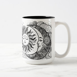 Celestial Sun Moon and Stars Custom Colouring Two-Tone Coffee Mug
