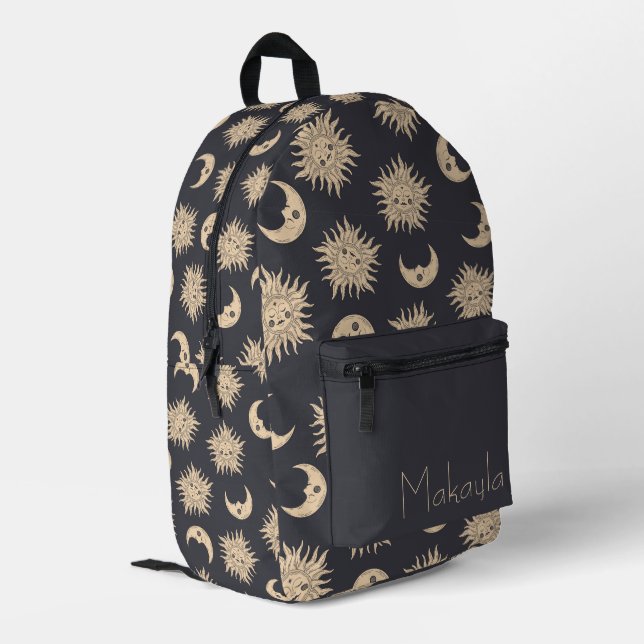 Celestial Sun, Moon and Stars Personalised Printed Backpack (Back Corner Left)