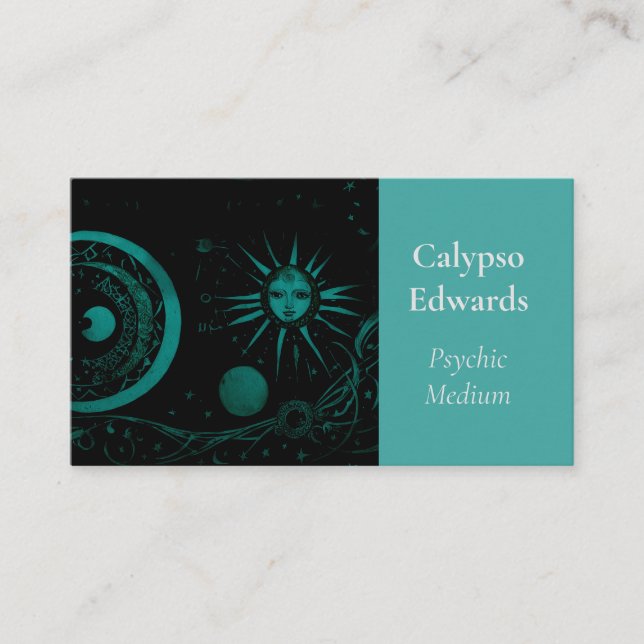 Celestial Sun Moon Black Astronomy Tarot Psychic  Business Card (Front)