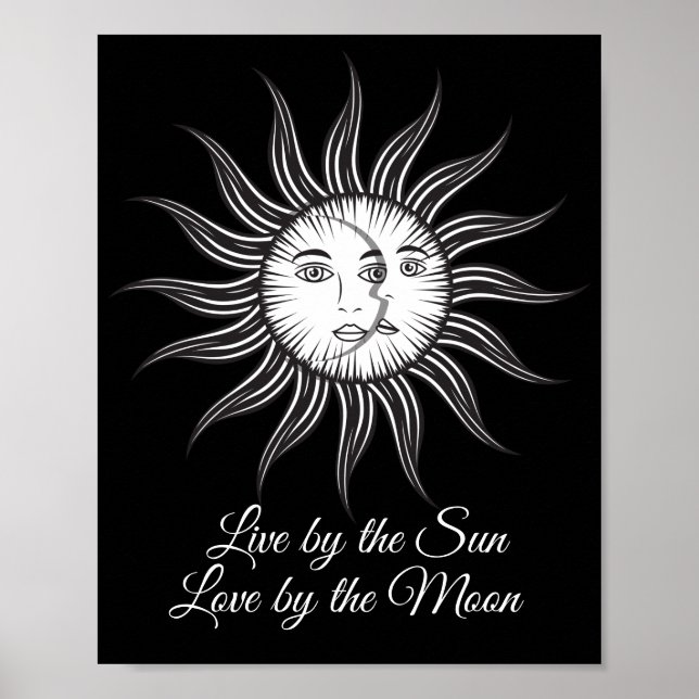 celestial sun moon black white simple graphic poster (Front)