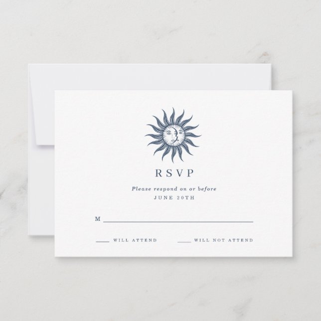 Celestial Sun & Moon Blue Agate Wedding RSVP (Front)