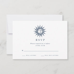 Celestial Sun & Moon Blue Agate Wedding RSVP Card