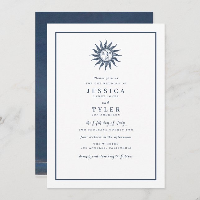 Celestial Sun & Moon Blue Invitation (Front/Back)