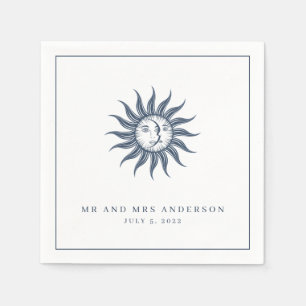Celestial Sun & Moon Blue Wedding Napkin