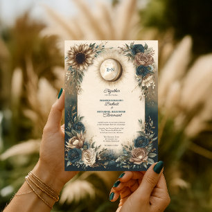 Celestial Sun Moon Boho Floral Rustic Wedding Invitation