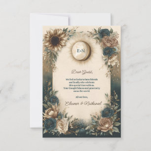 Celestial Sun Moon Boho Floral Rustic Wedding Thank You Card