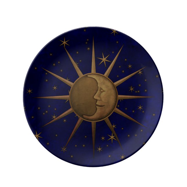 Celestial Sun Moon Brass Bas Relief Graphic Plate (Front)