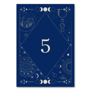 Celestial sun moon cosmic ethereal wedding  table number