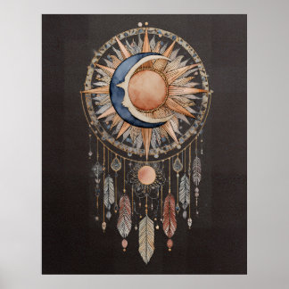 Celestial Sun Moon Dreamcatcher Poster