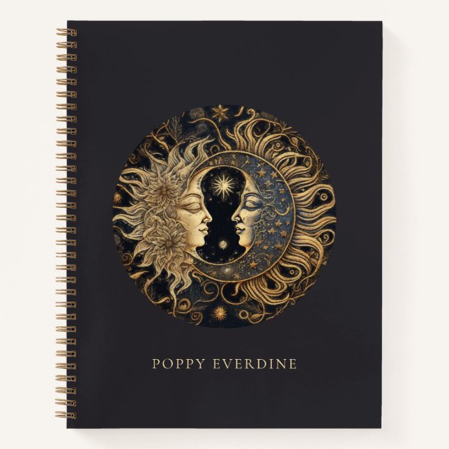 Celestial Sun Moon Face Personalised  Notebook (Front)