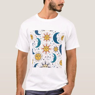 Celestial Sun Moon Faces Vintage Pattern T-Shirt