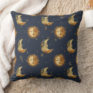Celestial Sun & Moon Gold Starry Night Pattern (1) Cushion