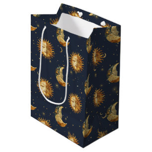 Celestial Sun & Moon Gold Starry Night Pattern (1) Medium Gift Bag