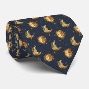 Celestial Sun & Moon Gold Starry Night Pattern (1) Tie