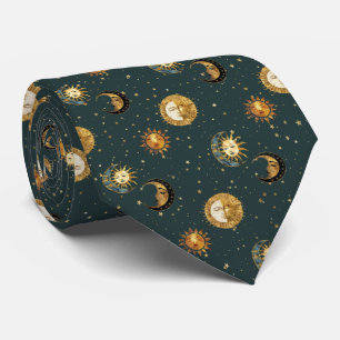 Celestial Sun & Moon Gold Starry Night Pattern (3) Tie