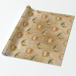 Celestial Sun & Moon Gold Starry Night Pattern (5) Wrapping Paper