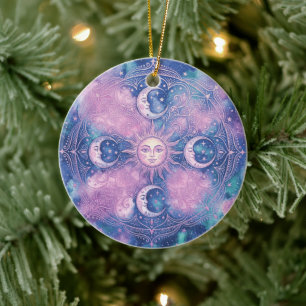 Celestial Sun & Moon Mandala Galaxy Nebula Ceramic Tree Decoration