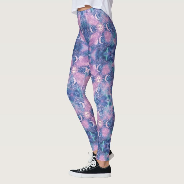 Celestial Sun & Moon Mandala Galaxy Nebula Leggings (Left)