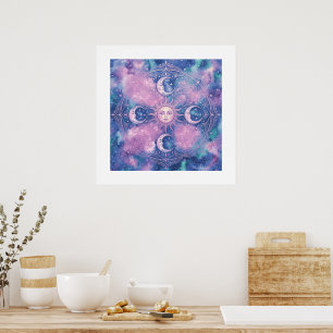 Celestial Sun & Moon Mandala Galaxy Nebula Poster
