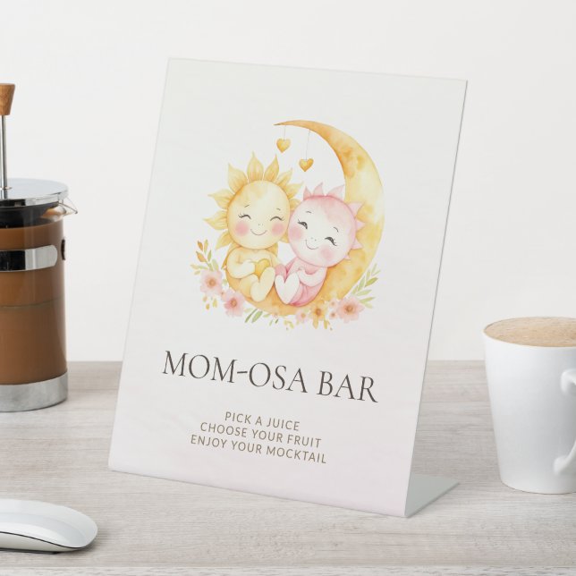 Celestial Sun Moon Mom-osa Bar Baby Shower Pedestal Sign (In SItu)