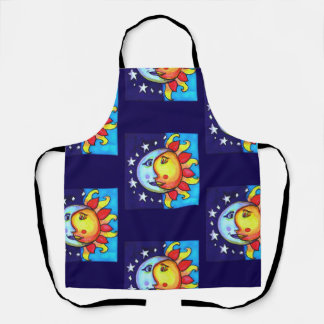 Celestial Sun Moon Nineties Artsy Pattern Apron