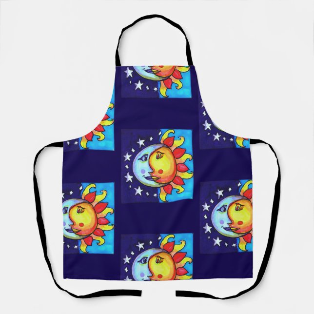 Celestial Sun Moon Nineties Artsy Pattern  Apron (Front)